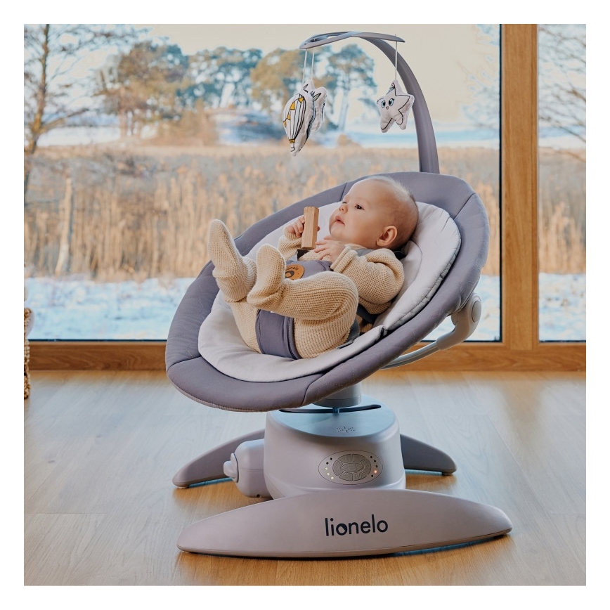 Lionelo - Babywip met melodie MELL Grey Stone 4xAA + afstandsbediening
