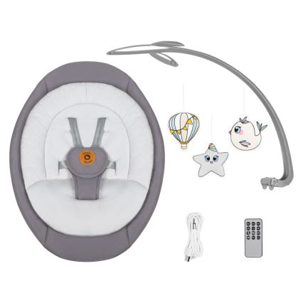 Lionelo - Babywip met melodie MELL Grey Stone 4xAA + afstandsbediening