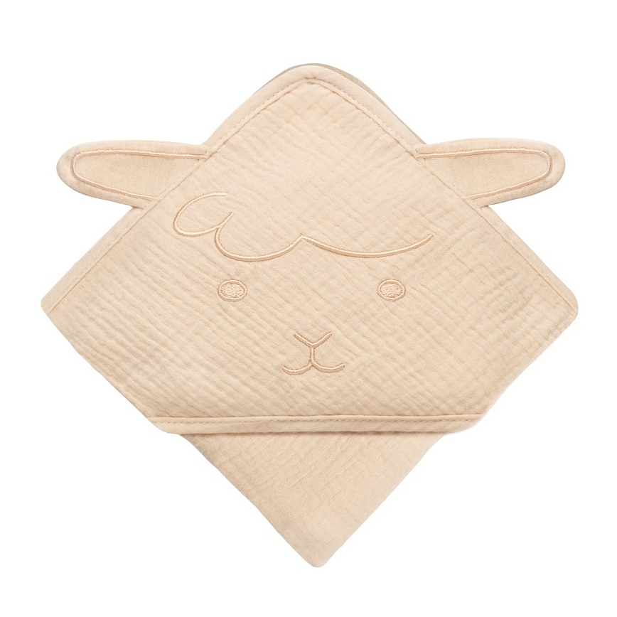 Lionelo - Badcape voor kinderen met capuchon, mousseline baddoek — beige zand