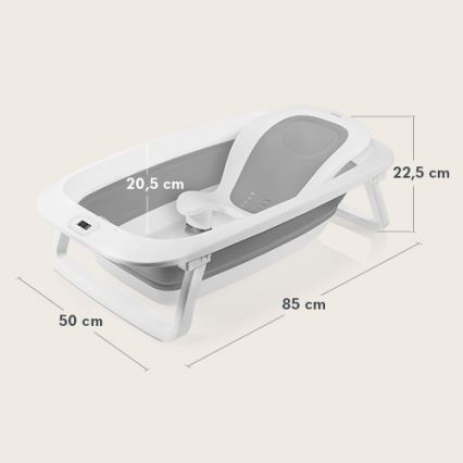 Lionelo - Baignoire pliable pour bébé avec thermomètre BABY BUBBLE 2x LR44 Grey Dove