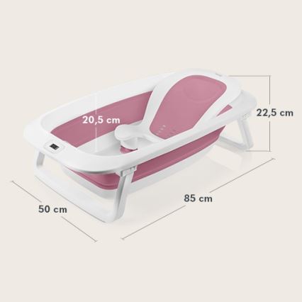 Lionelo - Baignoire pliante pour bébé avec thermomètre BABY BUBBLE 2x LR44 Rose Magnolia