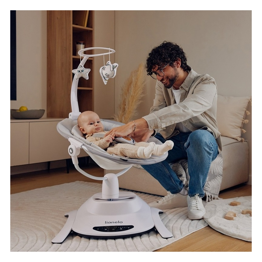 Lionelo - Balancelle musicale pour bébé BELLA Gris Béton + télécommande