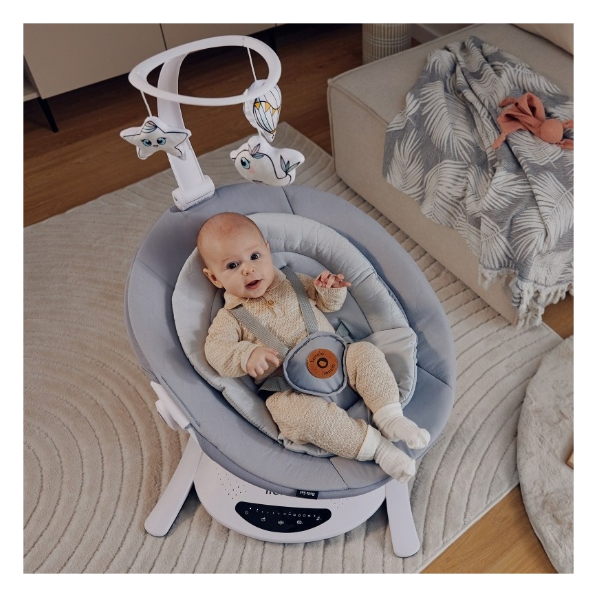 Lionelo - Balancelle musicale pour bébé BELLA Gris Béton + télécommande