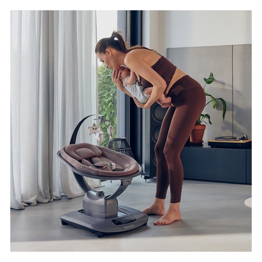 Lionelo - Balancelle musicale pour bébé BLOSSOM Rose mauve + télécommande