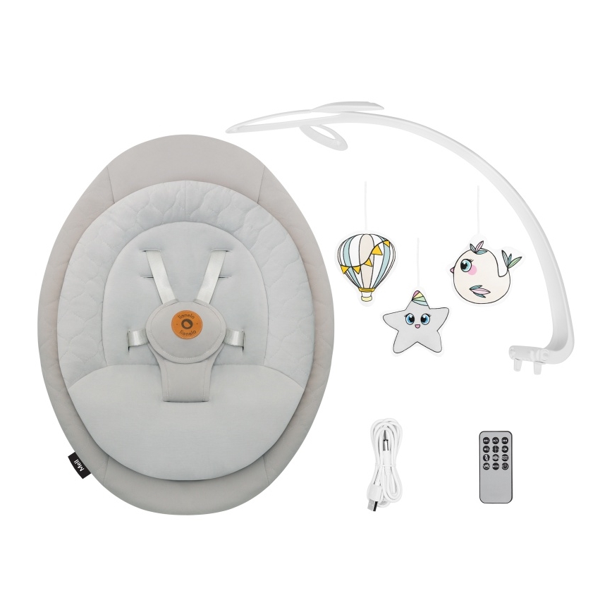 Lionelo - Balancelle musicale pour bébé MELL beige sable 4xAA + télécommande