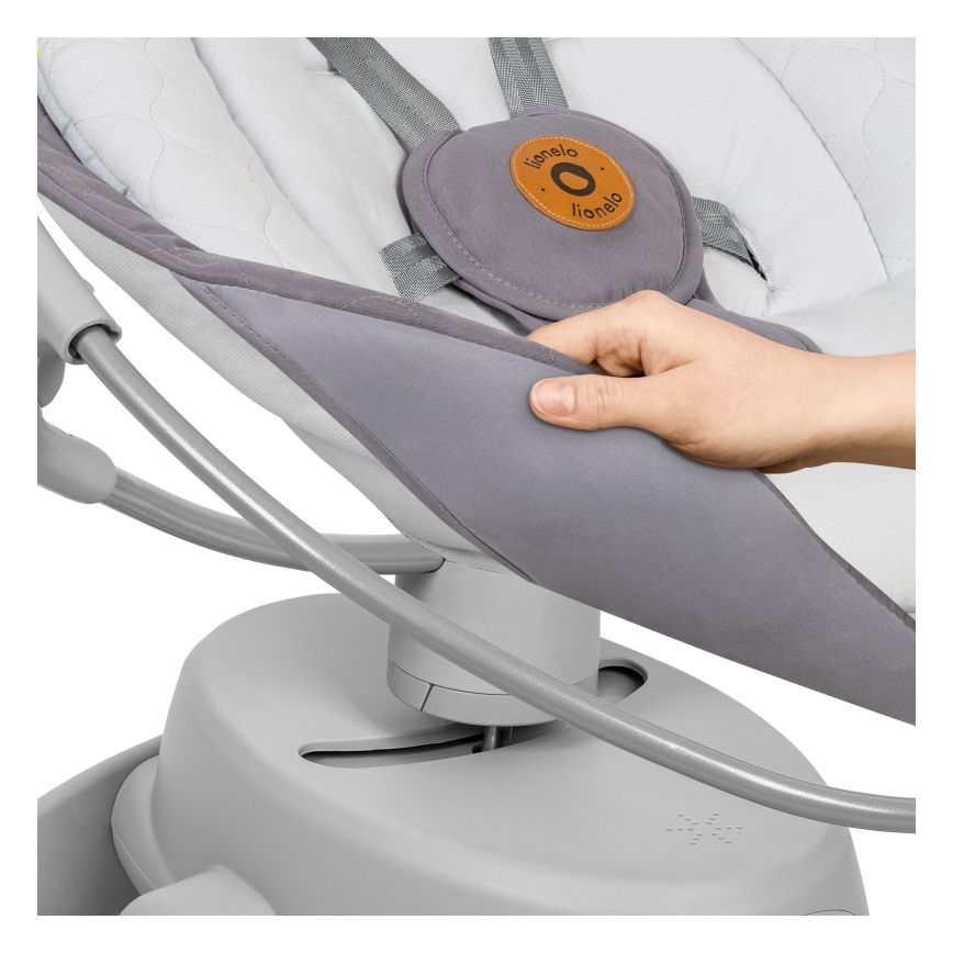 Lionelo - Balancelle musicale pour bébé MELL Grey Stone, alimentée par 4 piles AA + télécommande