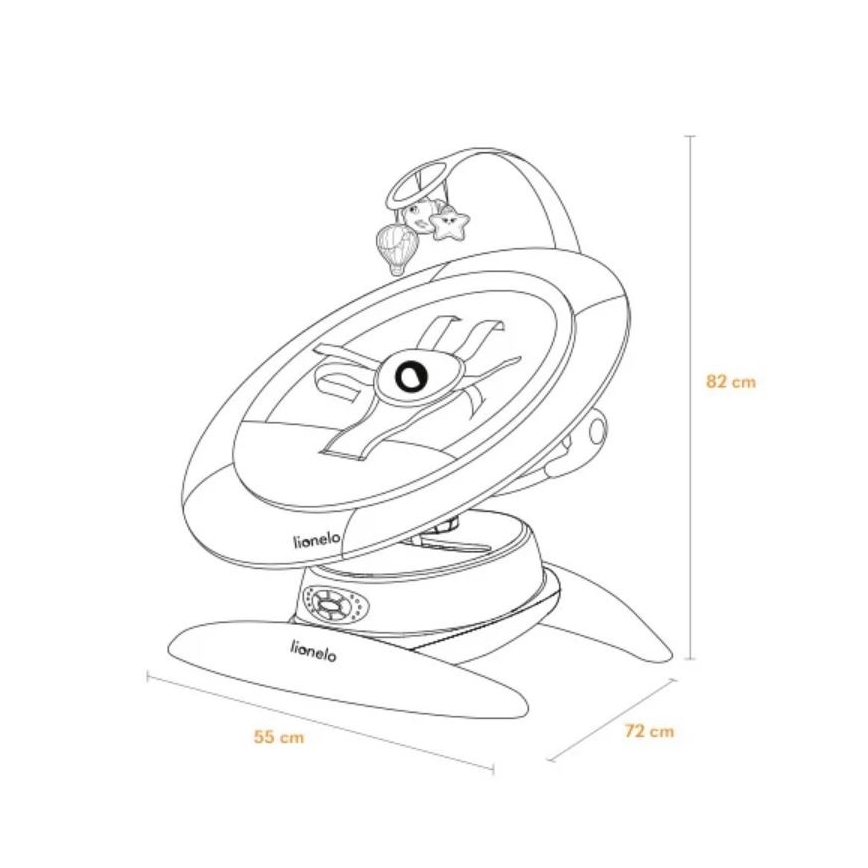 Lionelo - Balancelle musicale pour bébé MELL Grey Stone, alimentée par 4 piles AA + télécommande