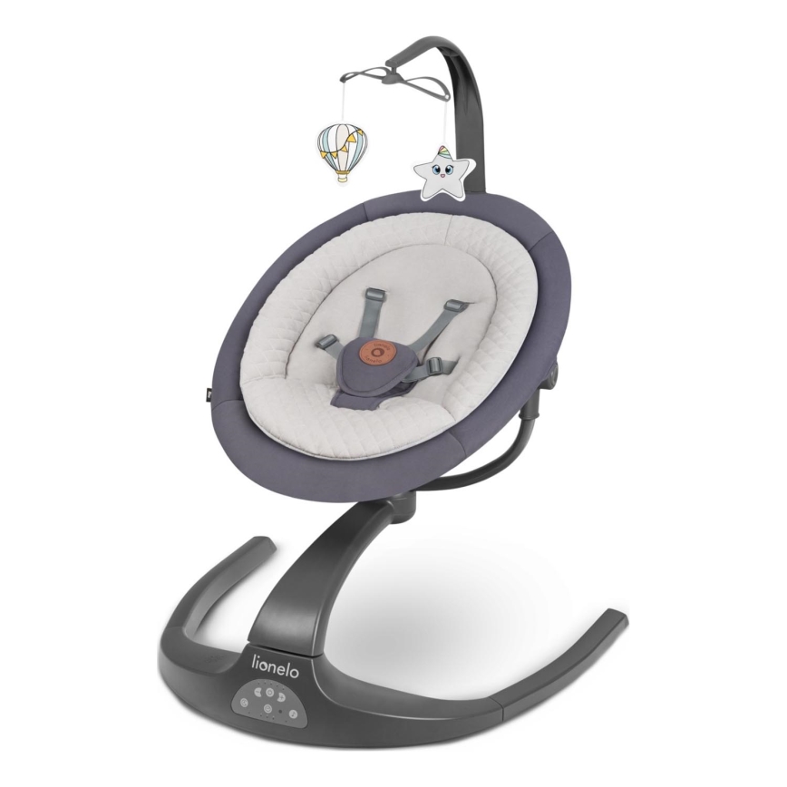 Lionelo - Balancelle pour bébé avec mélodie RINA 4xAA Gris béton + télécommande
