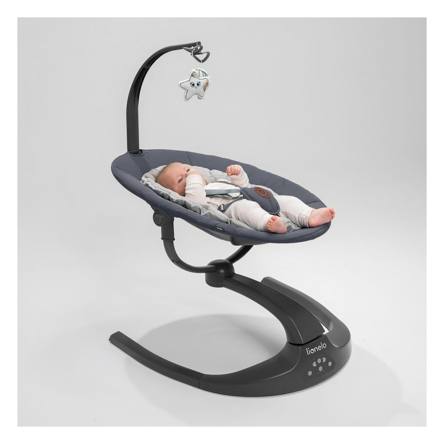 Lionelo - Balancelle pour bébé avec mélodie RINA 4xAA Gris béton + télécommande