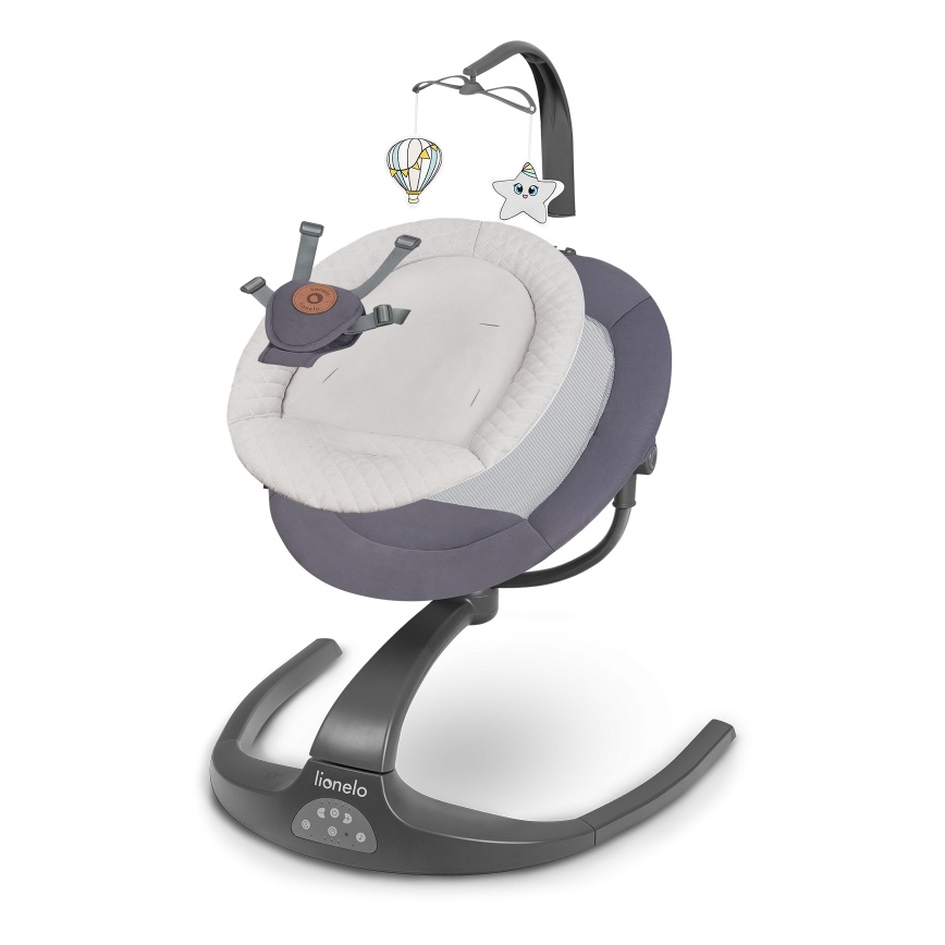 Lionelo - Balancelle pour bébé avec mélodie RINA 4xAA Gris béton + télécommande