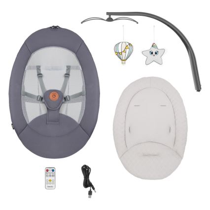 Lionelo - Balancelle pour bébé avec mélodie RINA 4xAA Gris béton + télécommande
