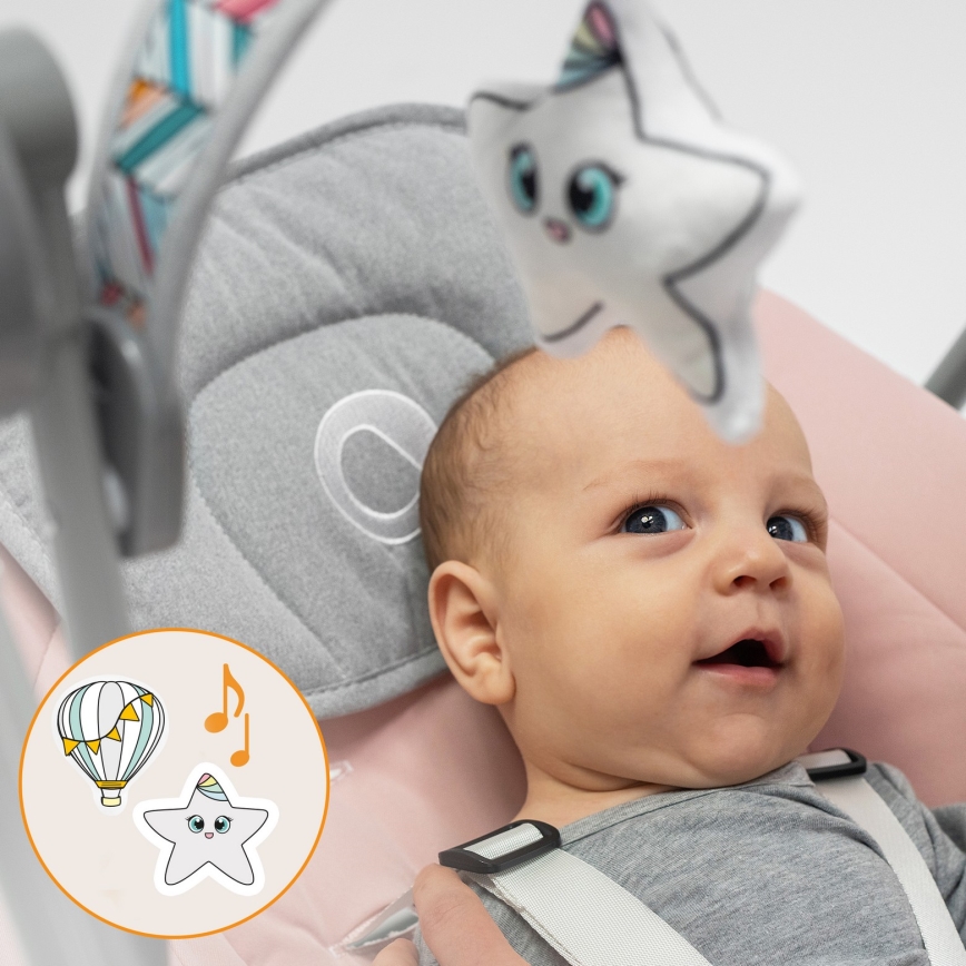 Lionelo - Balancelle pour bébé OTTO 4xLR14 Rose Baby