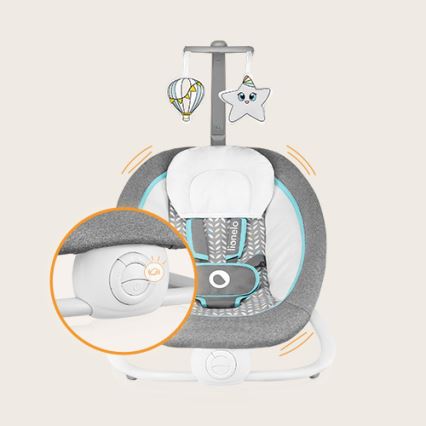 Lionelo - Balancelle vibrante pour bébé avec mélodie PASCAL 2xAA gris/turquoise