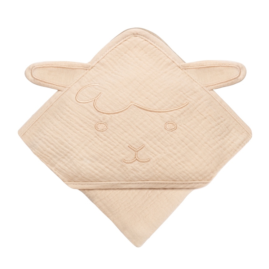 Lionelo - Cape de bain à capuche pour enfant MUSLIN HOODED TOWEL Beige Cappuccino