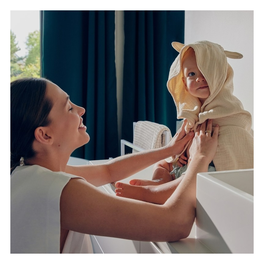 Lionelo - Cape de bain pour enfant à capuche en mousseline Beige Sable