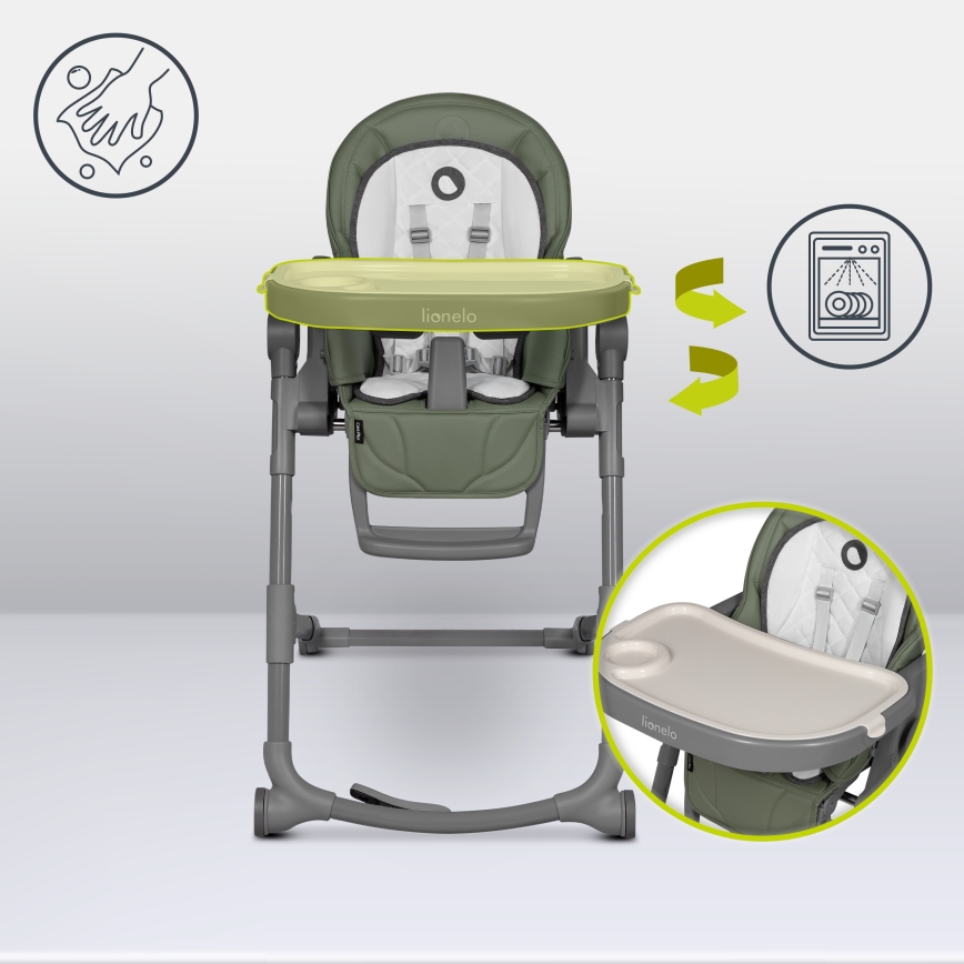 Lionelo - Chaise de repas pour enfant CORA PLUS Vert olive