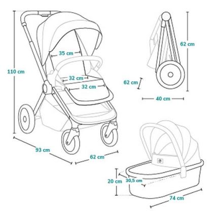 Lionelo - Combi-kinderwagen 2-in-1 MIKA PLUS Grijs Stone