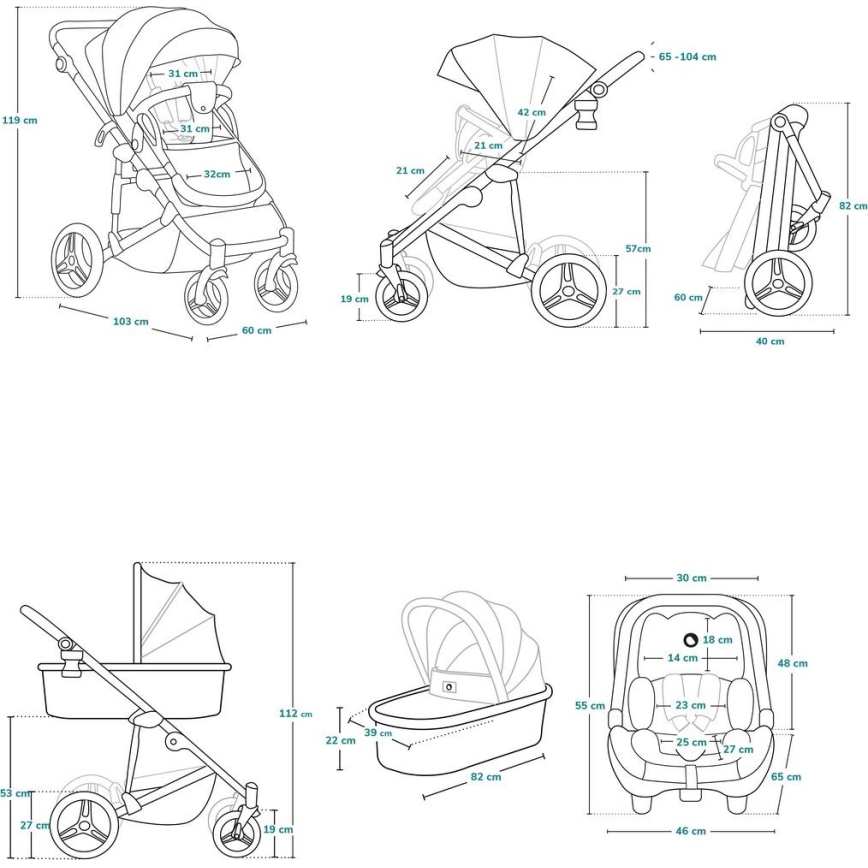 Lionelo - Combi-kinderwagen 3-in-1 MARI TOUR Black Onyx