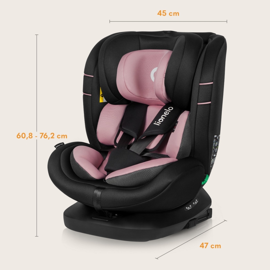 Lionelo - Draaibare autostoel met basis BASTIAAN i-Size 40-150 cm Pink Rose
