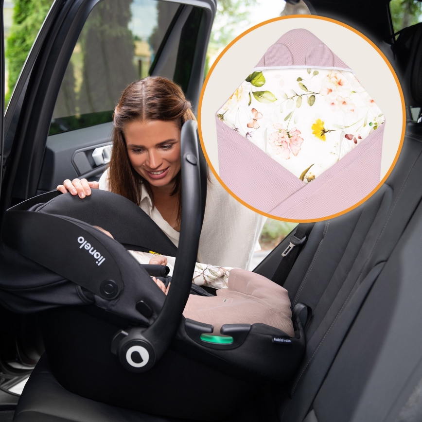 Lionelo - Inbakerdoek voor autostoel TRAVEL SWADDLE 90x90 cm Roze Bloem