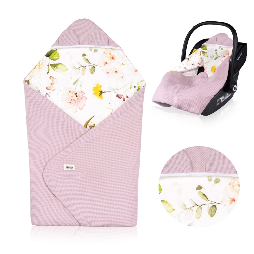 Lionelo - Inbakerdoek voor autostoel TRAVEL SWADDLE 90x90 cm Roze Bloem