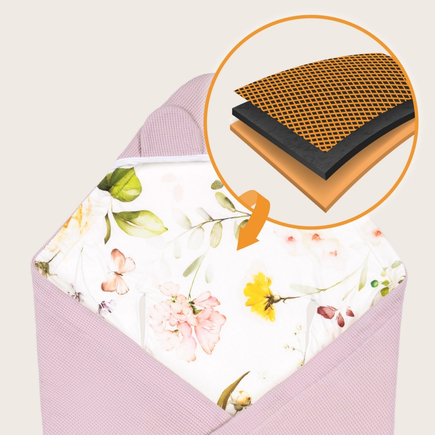 Lionelo - Inbakerdoek voor autostoel TRAVEL SWADDLE 90x90 cm Roze Bloem