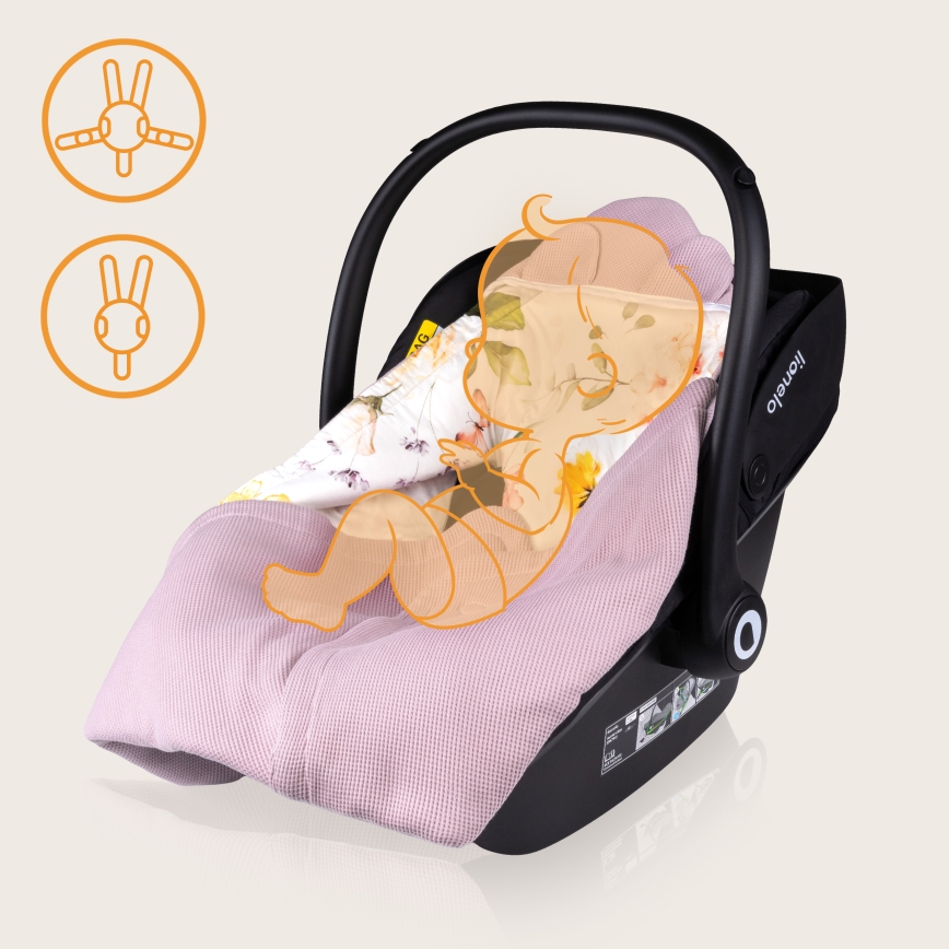 Lionelo - Inbakerdoek voor autostoel TRAVEL SWADDLE 90x90 cm Roze Bloem