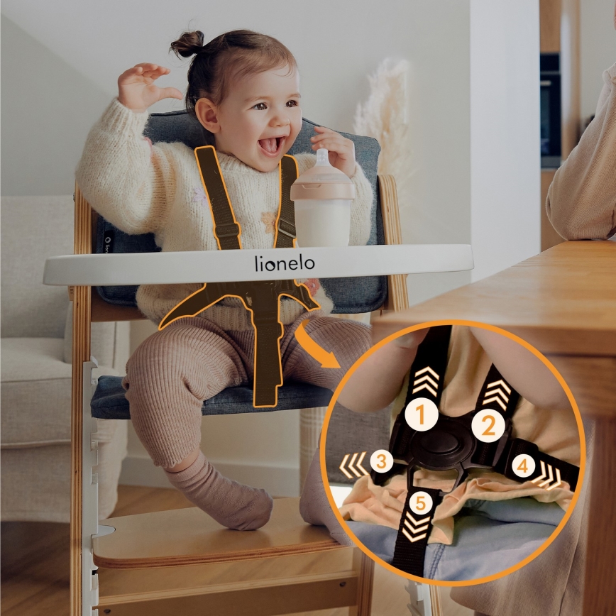 Lionelo - Kinder-eetstoel 3-in-1 FLORIS Wit Naturel