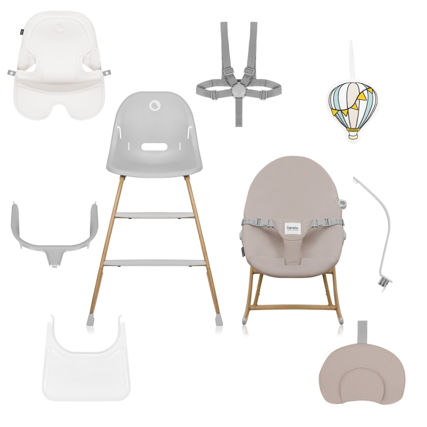 Lionelo - Kinder-eetstoel 4-in-1 DALIA SET Grey Stone Natural