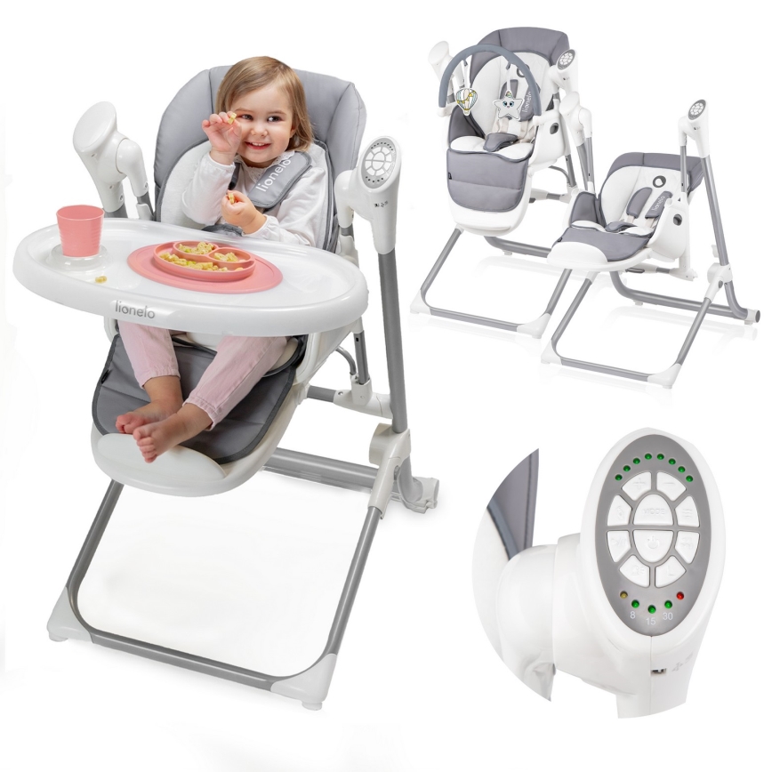 Lionelo - Kinder-eetstoel NILES Grey 4xAA
