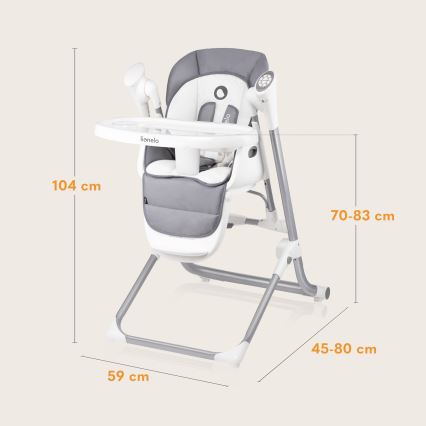 Lionelo - Kinder-eetstoel NILES Grey 4xAA