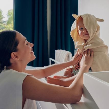 Lionelo - Kinderbadcape met capuchon MUSLIN HOODED TOWEL Beige Cappuccino