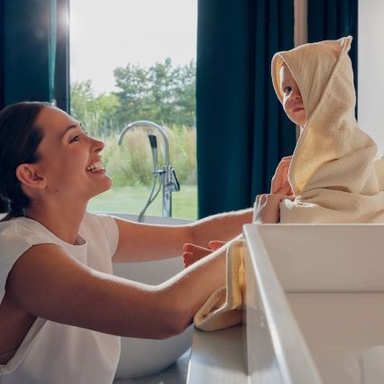 Lionelo - Kinderbadcape met capuchon MUSLIN HOODED TOWEL Beige Cappuccino