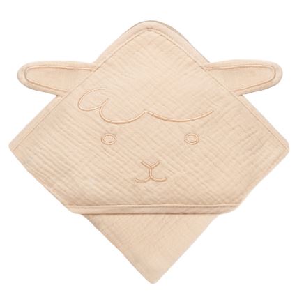 Lionelo - Kinderbadcape met capuchon MUSLIN HOODED TOWEL Beige Cappuccino