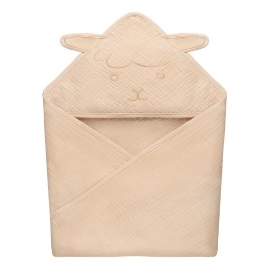 Lionelo - Kinderbadcape met capuchon van mousseline Beige zand