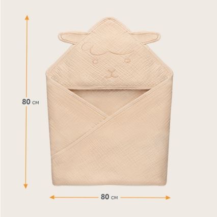 Lionelo - Kinderbadcape met capuchon van mousseline Beige zand