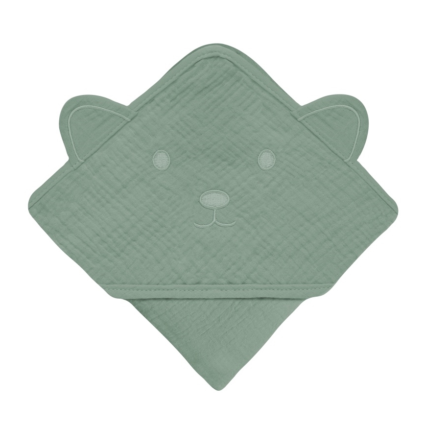 Lionelo - Kinderbadcape met capuchon van mousseline, Green Forest