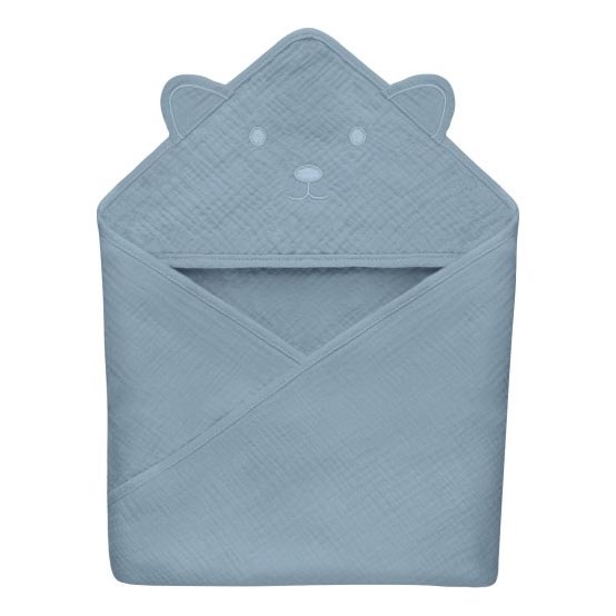 Lionelo - Kinderbadcape van mousseline met capuchon Grijze Hemel