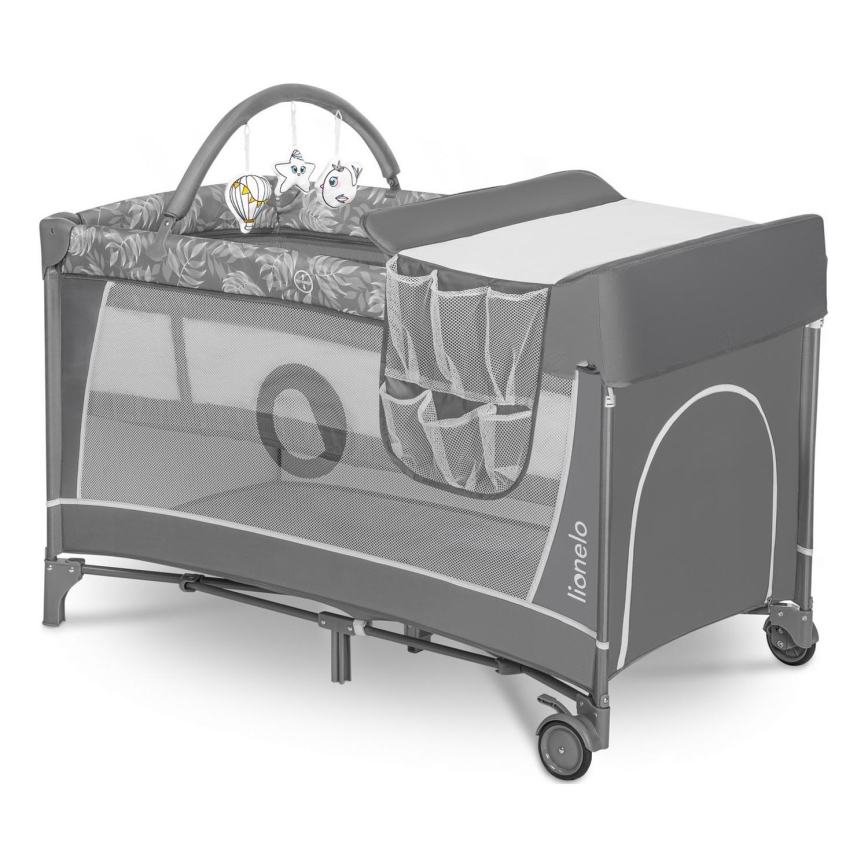 Lionelo - Lit de voyage FLOWER Gris pierre