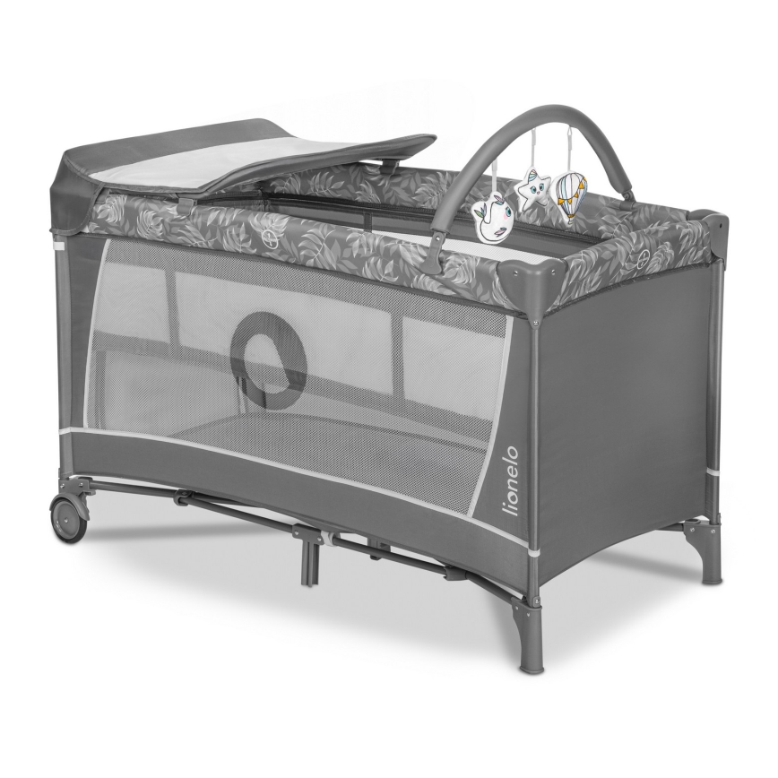 Lionelo - Lit de voyage FLOWER Gris pierre
