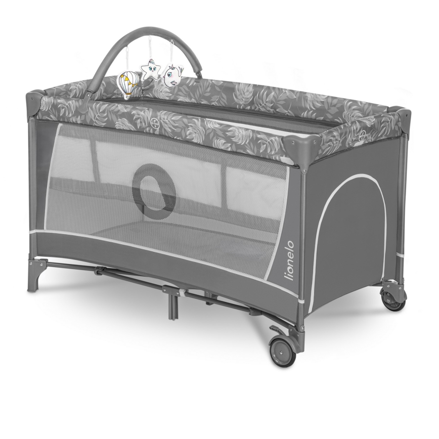 Lionelo - Lit de voyage FLOWER Gris pierre