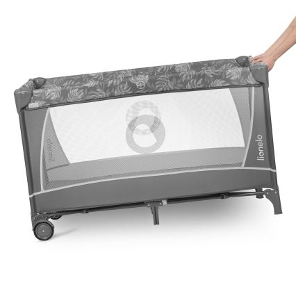 Lionelo - Lit de voyage FLOWER Gris pierre