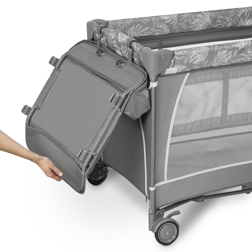 Lionelo - Lit de voyage FLOWER Gris pierre