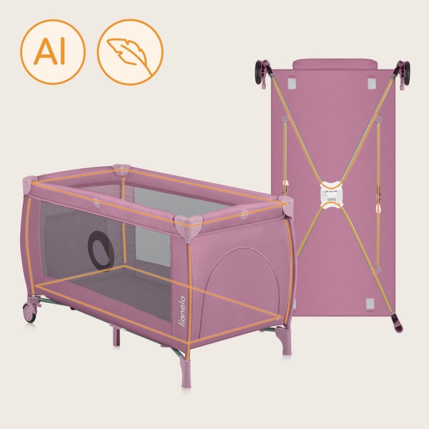 Lionelo - Lit de voyage STEFI PLUS Magnolia rose