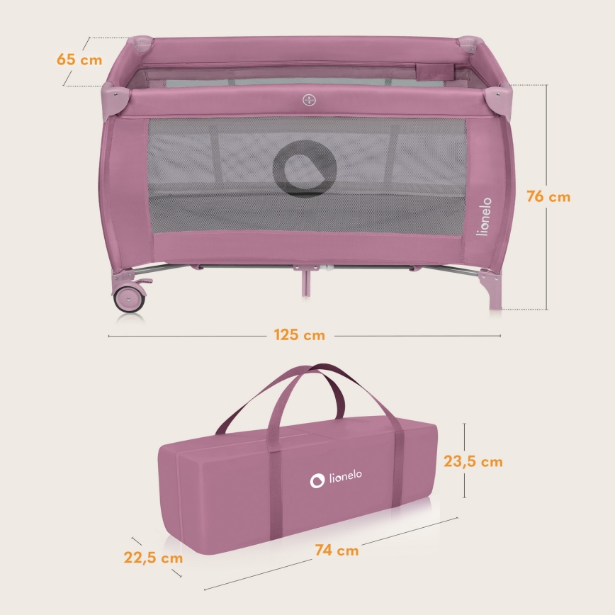 Lionelo - Lit de voyage STEFI PLUS Magnolia rose