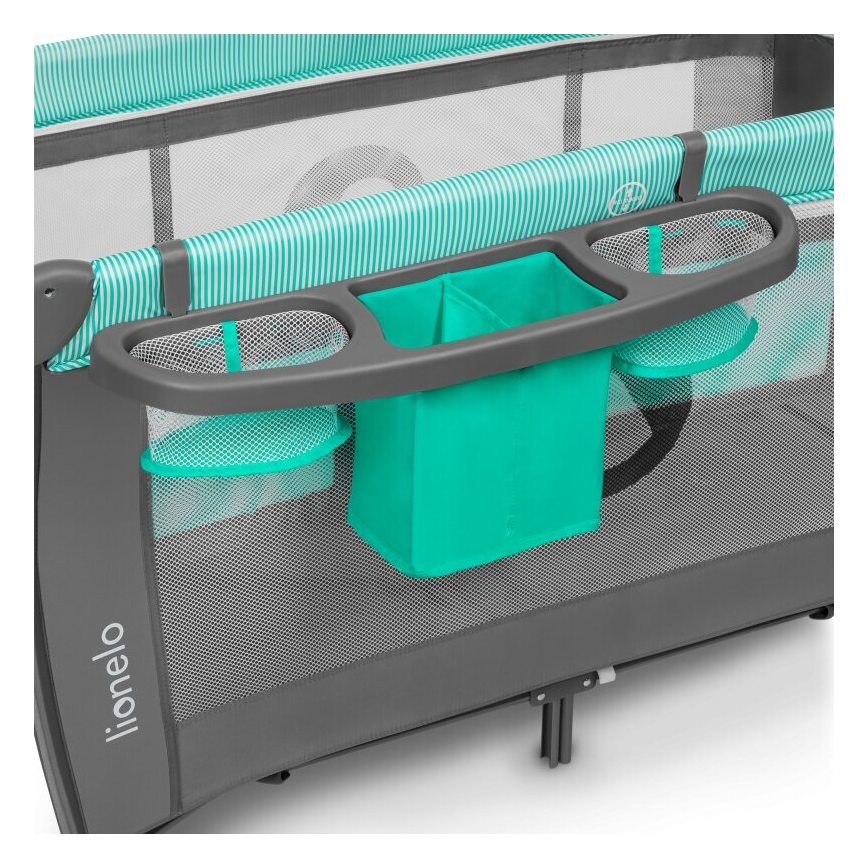 Lionelo - Lit de voyage SVEN PLUS gris/turquoise