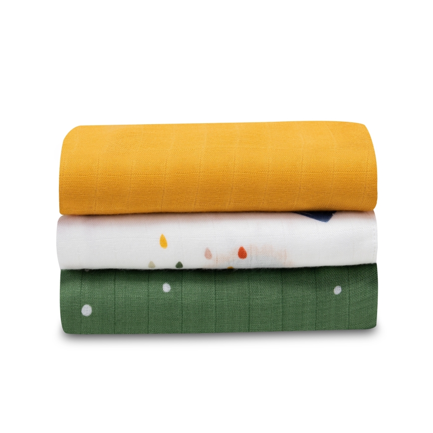 Lionelo - Lot de 3 langes en bambou BAMBOO SET 70x70 cm Dino