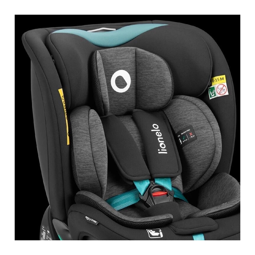 Lionelo - NAVY i-Size draaibare autostoel met basis, 40-150 cm, zwart/turkoois