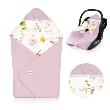Lionelo - Nid d'ange pour siège auto TRAVEL SWADDLE 90x90 cm, motif Fleurs roses