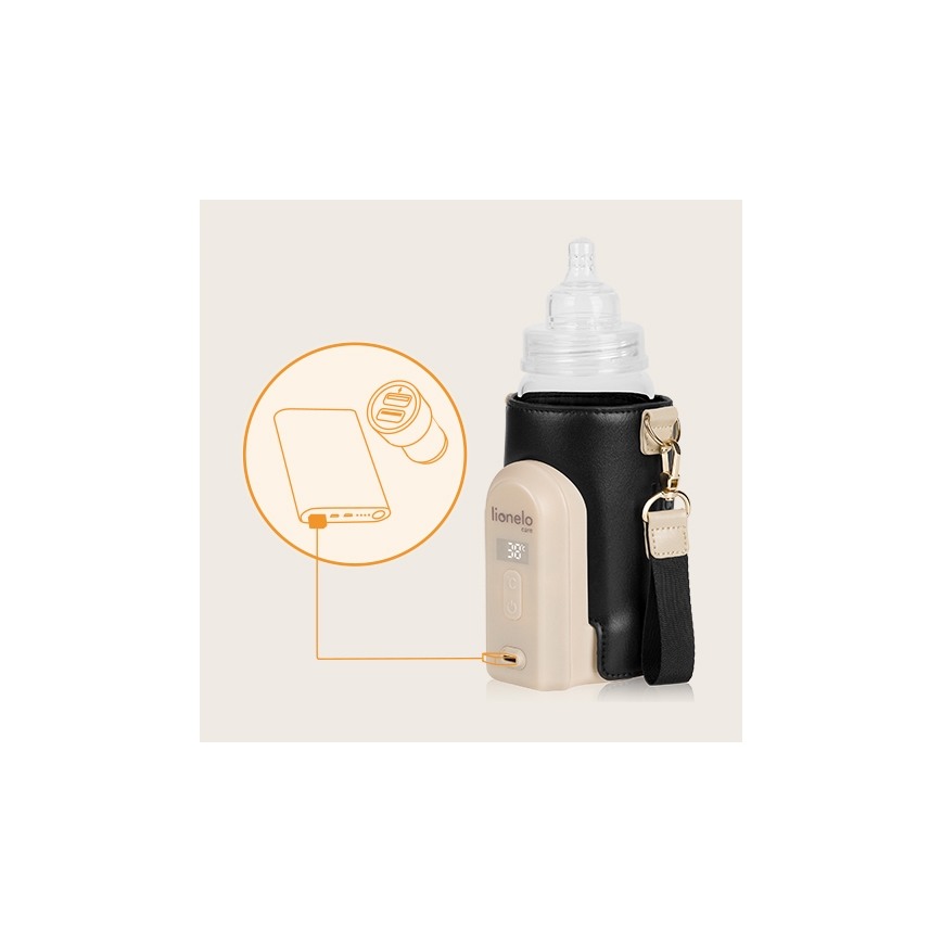 Lionelo - Oplaadbare flessenverwarmer THERMUP GO EVO 18W/5V zwart/beige